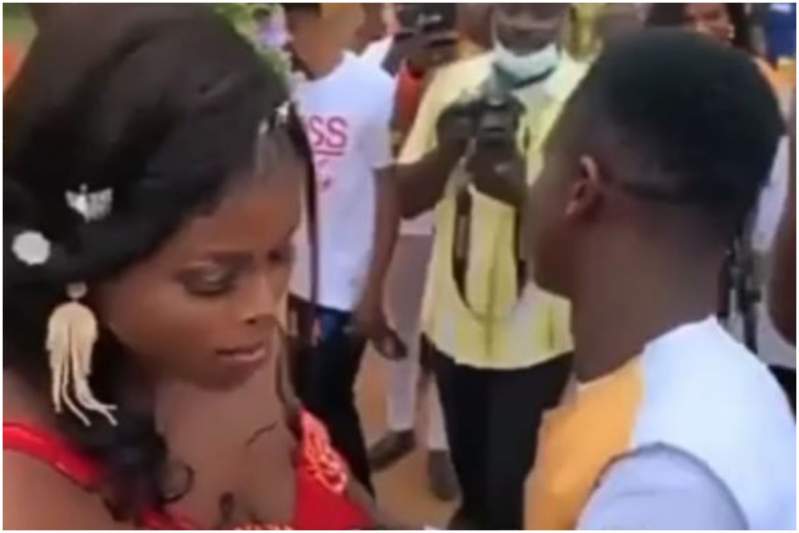Reactions As Shy Bride Refuses To Kiss Her Husband On Wedding Day