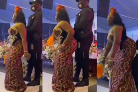 Viral video of a woman harassing a bouncer during a wedding ceremony