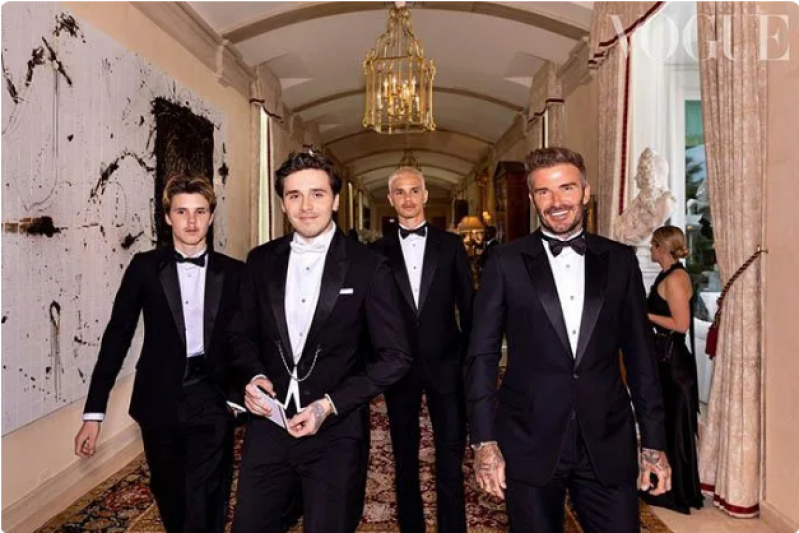David Beckham & His Sons Get Sharply Suited in Classic Dior Menswear at Brooklyn Beckham & Nicola Peltzâ€™s Wedding